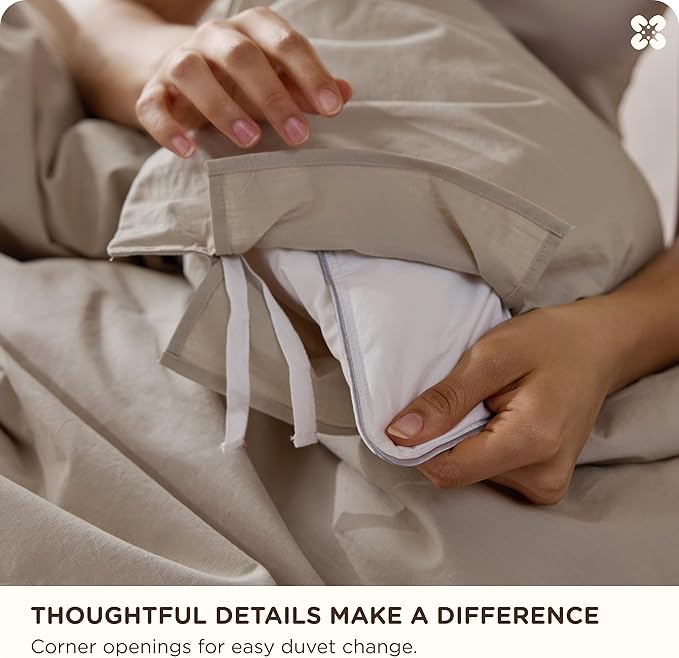 Bedsure Cotton Duvet Cover Queen Size - Luxury Slub Weave 100% Cotton Duvet Cover Set with a Linen Like Textured, Easy Change Durable Bedding Set 3 Pieces, Natural Linen, 90" x 90"