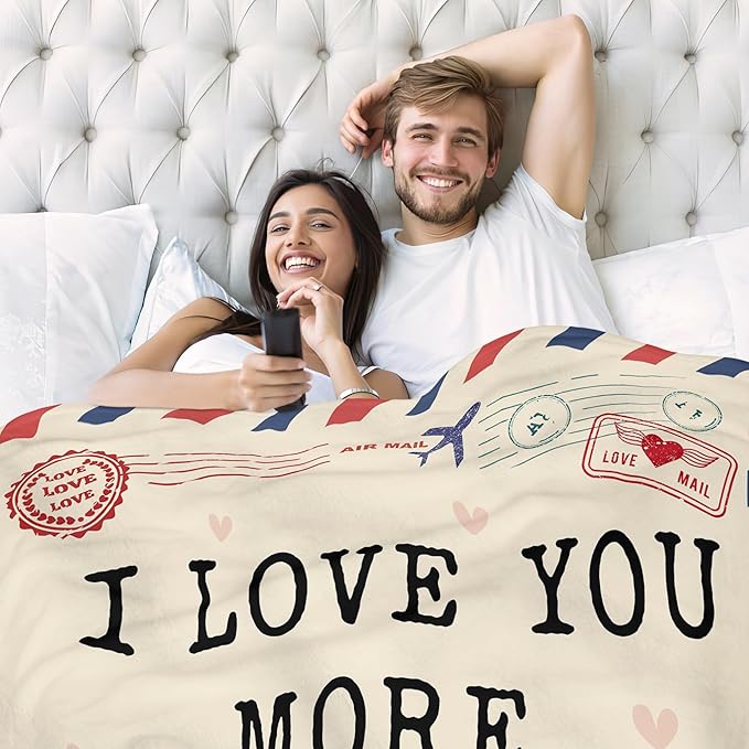 Anniversary Wedding Gifts for Women - I Love You More Soft Fleece Throw Blanket 50x60 in - Birthday Gifts for Girlfriend Boyfriend Him Her, Wife Husband Gift Ideas, Couple Blanket