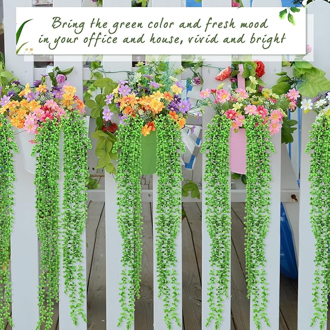 8 Pcs Artificial Succulents Bulk Hanging Plants 24 Inches Large Fake String of Pearls Faux Plants Wall Greenery Decor for Garden Indoor Outdoor Decoration (Fresh Style)