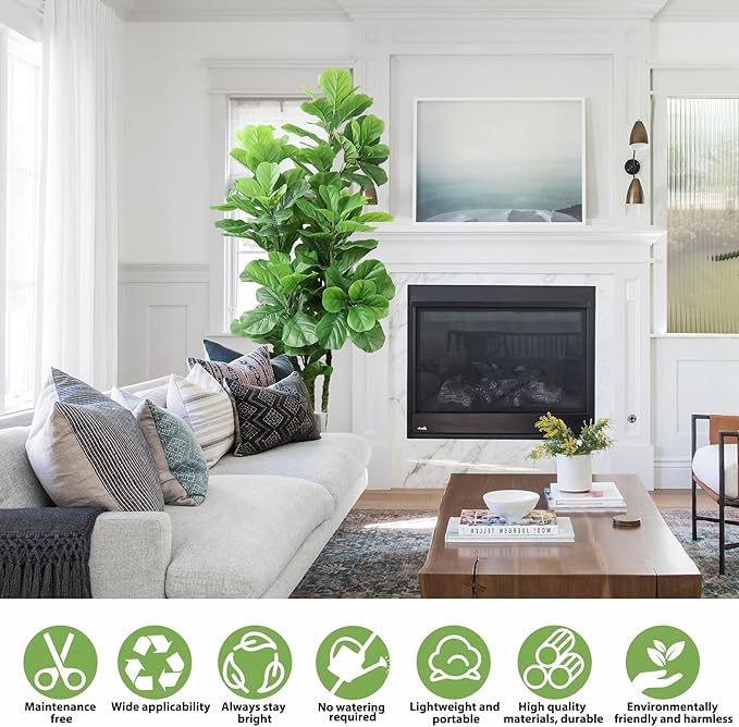 ROOMTEC 6ft Artificial Fiddle Leaf Fig Tree in Pot Faux Fiddle Leaf Fig Tree Large Artificial Tree for Indoor Outdoor House Living Room Office Modern Decoration