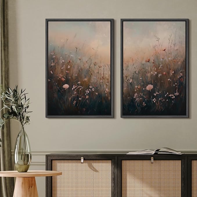 MUDECOR Framed Canvas Print Wall Art Forest and Lake Landscape Vintage Nature Scenery Illustrations Modern Art Decorative Bohemian Chic for Living Room, Bedroom, Office - 24"x36"x2 Black