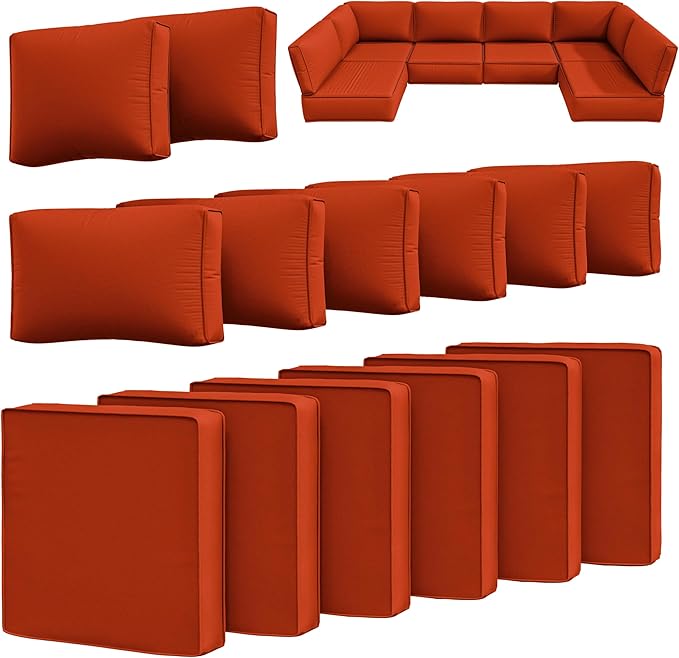 14 Pcs Outdoor Cushion Slipcovers Outdoor Patio Cushion Covers Replacement Waterproof with Zipper for Outdoor Furniture, Patio Sofa Couch 3 Sizes, Covers Only