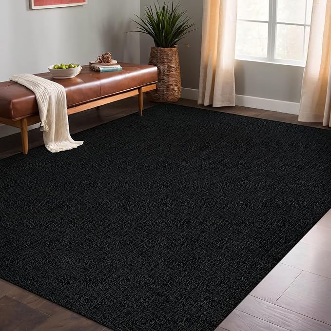 Easy Jute Rugs 4x6 Dark Gray Color Living Room Indoor Outdoor Area Rug for Farmhouse Patio and Kitchen Rug High Traffic Washable Easy to Clean Solid Boho Woven Design Outside Carpet (4 x 6)
