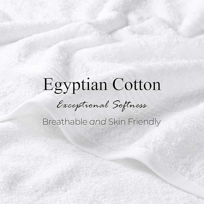Superior Egyptian Cotton 8-Piece Towel Set, Assorted Towels for Home Bathroom, Guest Bath Decor Essentials, Includes 2 Bath, 4 Hand, 2 Face Towels/Washcloths, Quick Dry, Absorbent, White