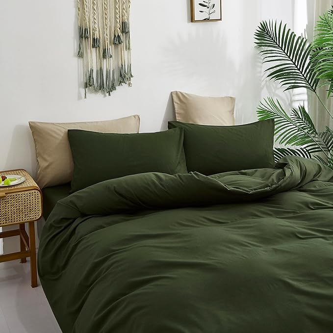 Pureant Dark Green Comforter Set Twin Olive Green Bedding Comforter Army Green Twin Comforter for Women Men Hunter Green Twin Size Comforter Soft Minimalist Military Green Bedding Breathable
