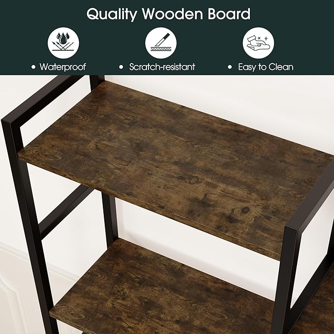 Triple 4 Tier Book Shelf, Modern Bookcase Shelf, Freestanding Large Display Shelves for Living Room/Office/Garage, Stable Large Bookshelf with Storage for Books/Lego/Plants, Rustic Brown
