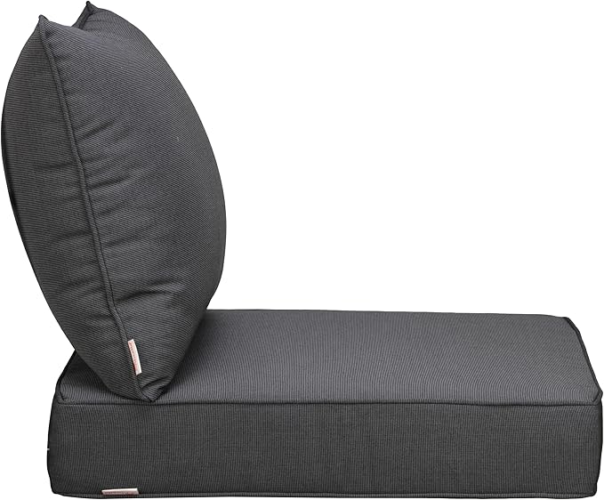 UIXE Outdoor Deep Seat Cushion Set with Slipcovers, Patio Furniture Cushions & Back Pillow, Sectional Sofa Bistro Chair Cushion - Gray, Set of 2