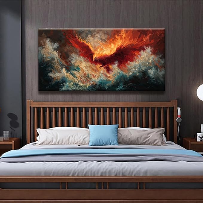 Abstract Wall Art Decor Red Retro Fire Phoenix Art Prints Abstract Artwork Decor Modern Wall Art For Living Room Bedroom Kitchen Office Canvas Prints 24x48 Inch