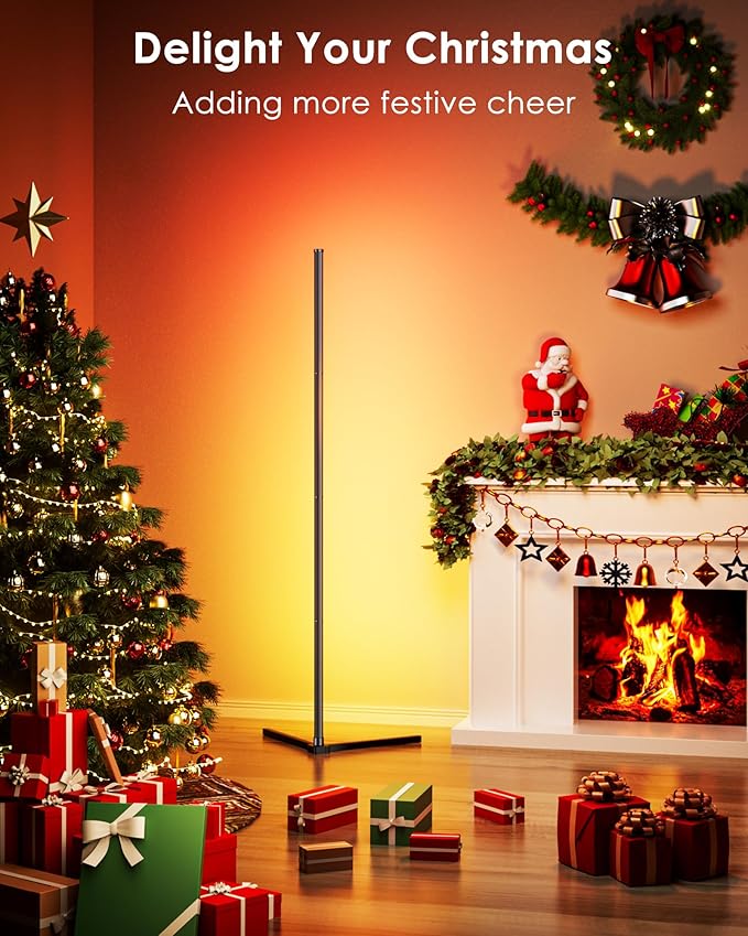 Corner Floor Lamp, 65" Smart RGB Color Changing LED Floor Lamp with APP and Remote Control, Modern Mood Lighting Corner Lamp with Music Sync, DIY Mode & Timing for Living Room Gaming Room