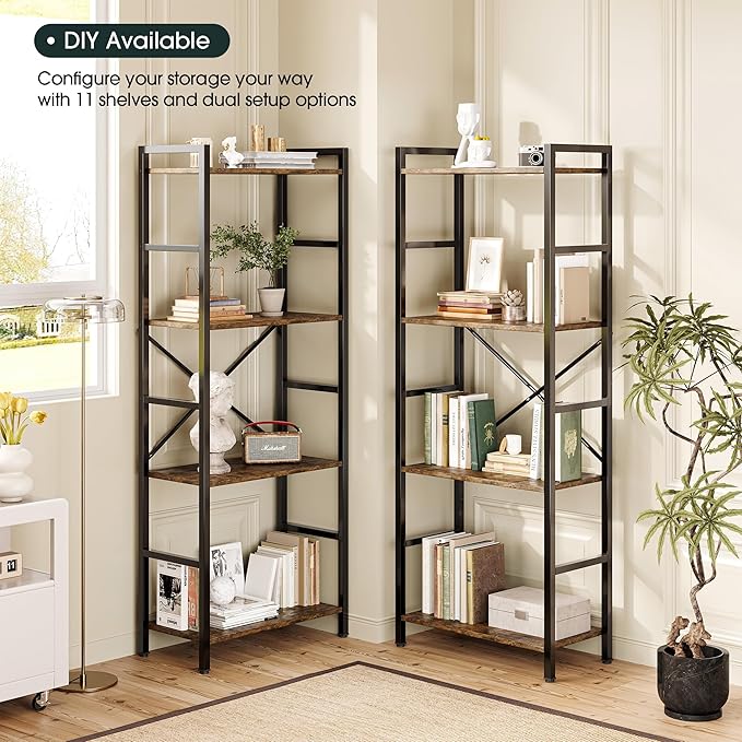 Triple 4 Tier Book Shelf, Modern Bookcase Shelf, Freestanding Large Display Shelves for Living Room/Office/Garage, Stable Large Bookshelf with Storage for Books/Lego/Plants, Rustic Brown