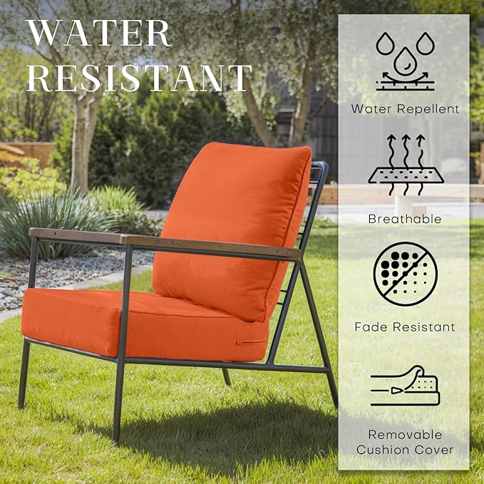 Patio Cushions for Outdoor Furniture - 24×24 Inches High Back and Deep Seating Outdoor Cushion for Patio Chairs Sofa Couch Loveseat Water Resistant(Orange/2 Set/No Button)