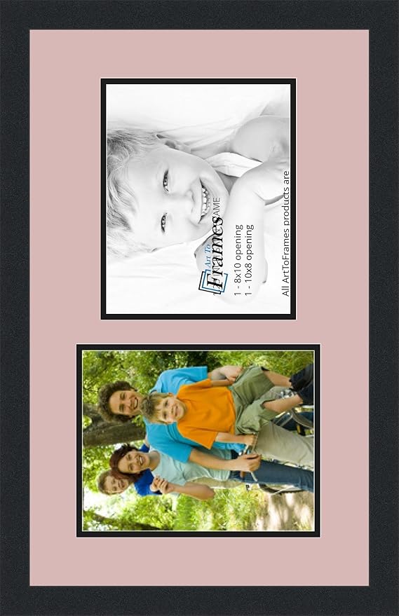 ArtToFrames Collage Photo Frame Double Mat with 2-8x10 Openings with Satin Black Frame and Seashell mat.