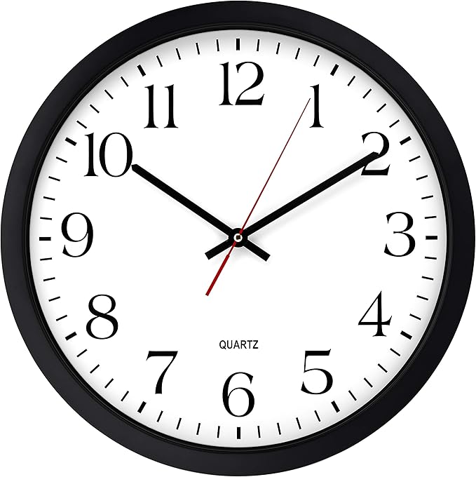 Bernhard Products Black Wall Clock 2 Pack, Silent Non Ticking - 16 Inch Extra Large Quality Quartz Battery Operated Round Easy to Read Home/Office/Business/Kitchen/Classroom/School Clocks