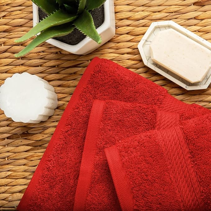 BLUENILEMILLS Premium Towel Collection, Egyptian Cotton Towels for Shower and Bathroom Assorted 3-Piece Towel Set, 30" x 55", 20" x 30", 13" x 13", Red by Blue Nile Mills