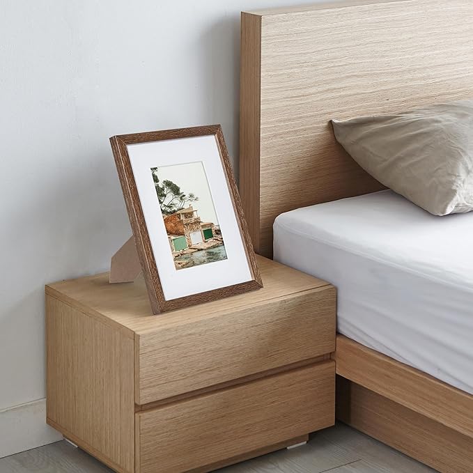 Axeman Solid Oak Wood Frame With Mat - 8x10, Plexiglass & Hanging Hardware Included - Walnut, 3 PCs