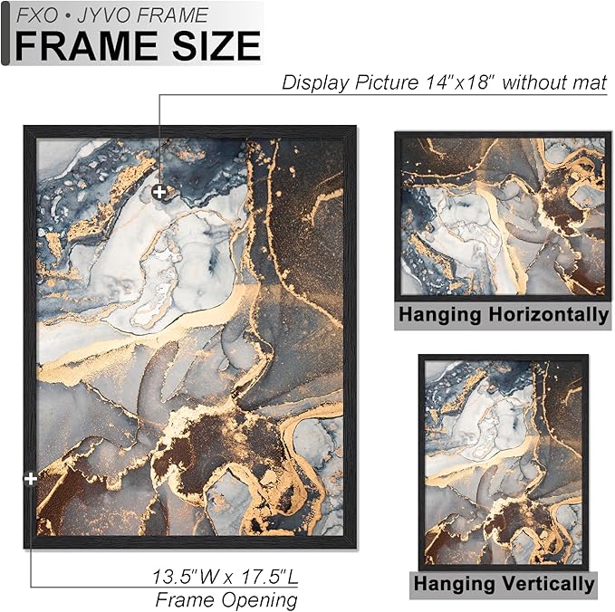 Engineered Wood 14x18 Picture Frame Set of 3, Black Frame for 14 x 18 Inch Picture Poster Photo, Light Weight 14 by 18 Frame with Wood-grain for Wall - 3 Pack/Black/14 x18