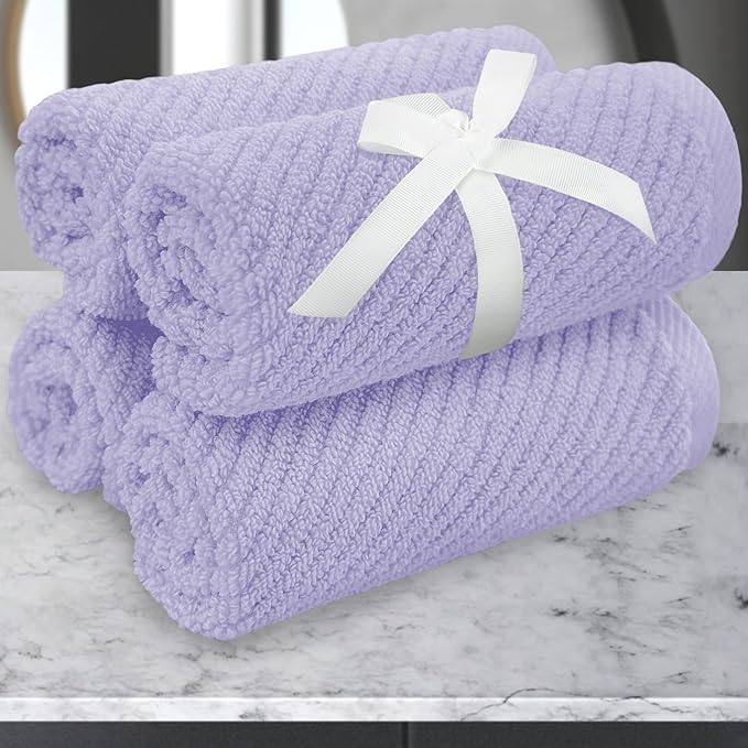 VOOVA & MOVAS Soft Wash Cloths 13"x13" - 100% Cotton | Lightweight | Thick | Quick Dry | Soft | Absorbent, 4 Pack Hand Towels, Wash Cloths for Bathroom, Bathroom Essentials, Purple | Lilac