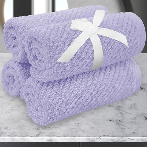 VOOVA & MOVAS Soft Wash Cloths 13"x13" - 100% Cotton | Lightweight | Thick | Quick Dry | Soft | Absorbent, 4 Pack Hand Towels, Wash Cloths for Bathroom, Bathroom Essentials, Purple | Lilac