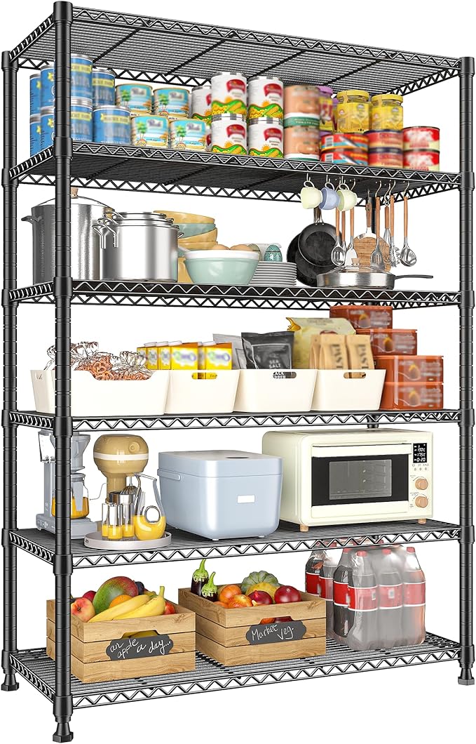 REIBII 75" H Metal Shelving 6 Tier Storage Shelf Adjustable Kitchen Shelf Wire Shelving Unit Detachable Storage Rack for Kitchen Laundry Living Room Commercial Heavy Duty Metal Shelf 75" X35" X14"