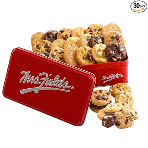 Mrs. Fields Signature 30 Nibblers Bite-Sized Cookie Tin - Assorted with 30 Nibblers Cookies in our 5 Classic Cookie Flavors