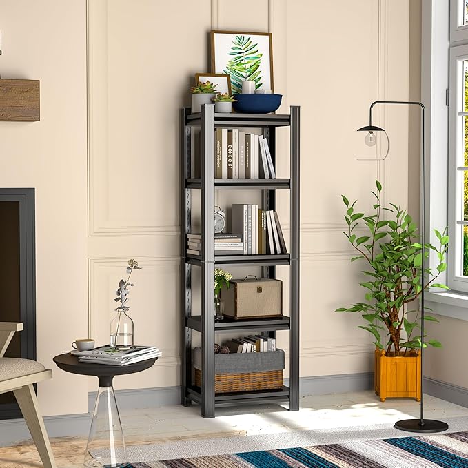Tall Bookshelf with Open Shelves, Metal Office Book Shelf, Adjustable Organizer Bookcase, Standing Storage Organizer Shelf for Living Room (24" W*14" D*63" H)
