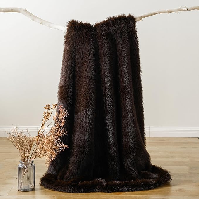 BATTILO HOME Luxury Fluffy Brown Faux Fur Throw Blanket, Cozy Warm Fur Blanket for Couch, Sofa, Chair, Bed, Plush Fuzzy Fur Throws with Long Pile, 50"x60"