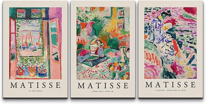 wall26 Canvas Wall Art Print Set French Floral Rainbow Landscapes Henri Matisse Nature Plants Illustrations Modern Relax/Calm Multicolor for Living Room, Bedroom, Office - 24"x36" x 3 Panels