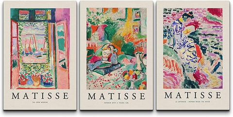 wall26 Canvas Wall Art Print Set French Floral Rainbow Landscapes Henri Matisse Nature Plants Illustrations Modern Relax/Calm Multicolor for Living Room, Bedroom, Office - 24"x36" x 3 Panels