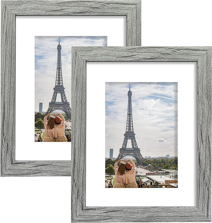8x10 Picture Frame Set of 2, Grey Photo Frame of Rustic Style, Multi 8 by 10 Photo Frame for Wall or Tabletop Display - 5x7 Frame with Mat or 8x10 Without Mat