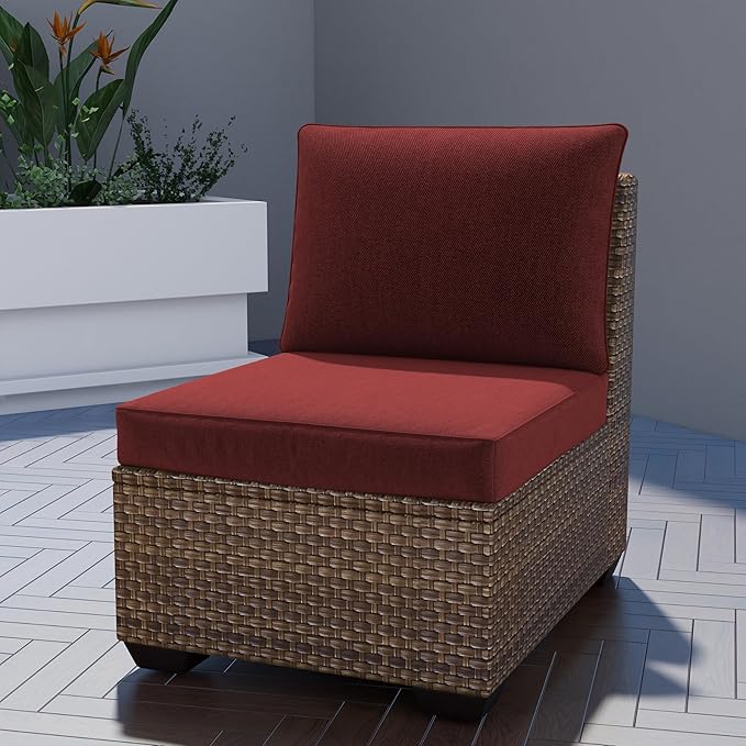 UIXE Outdoor Deep Seat Cushion Set with Slipcovers, Patio Furniture Cushions & Back Pillow, Water-Resistant Outdoor Cushion Slipcovers Backyard Sectional Sofa Cushions for Bistro Chair - Red