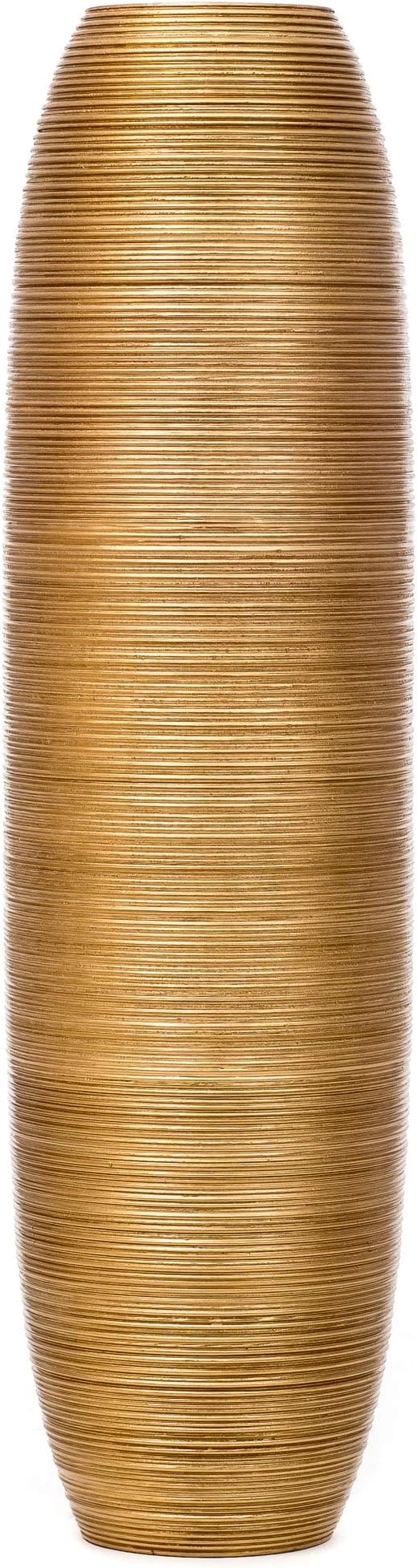 LEEWADEE Large Floor Vase – Handmade Flower Holder Made of Wood, Sophisticated Vessel for Decorative Branches and Dried Flowers, 43 inches, Golden