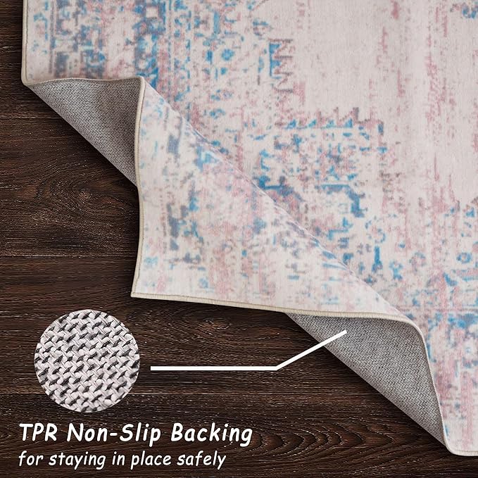 vivorug 6x9 Area Rugs, Ultra-Soft Washable Rug for Living Room Dinner Room Bedroom, Non-Slip Vintage Rug, Indoor Carpet Large Area Rug, Pink