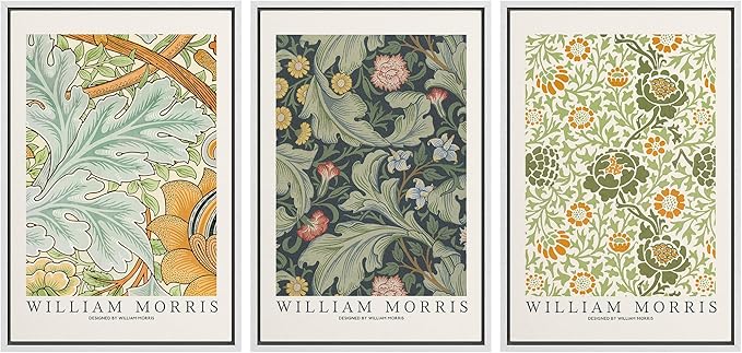 wall26 Framed Canvas Print Wall Art Set William Morris Flower Tapestry Posters Nature Wilderness Illustrations Modern Art Decorative Floral Botanical Minimal Calm for Bedroom - 16"x24"x3 White