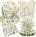 400 Pcs Wild Floral Disposable Paper Plates Napkins Cups Serve 50 Watercolor Floral Tableware Set for Spring Wedding Tea Party Decoration Bridal Baby Shower(Vintage Color, Classic Style)