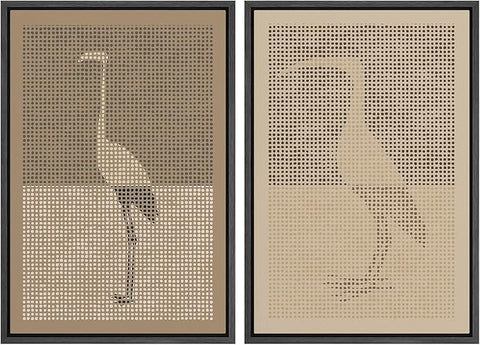 MUDECOR Framed Canvas Print Wall Art Bird Silhouette Modern Minimalist with Heron Crane Illustrations Modern Art Decorative Bohemian Colorful for Living Room, Bedroom, Office - 24"x36"x2 Black