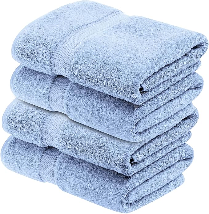BNM Egyptian Cotton Heavyweight Towels, Ideal For Bathroom, Shower, Spa, 800 GSM Bath Towels, Highly-Absorbent, Luxury Bathroom Essentials, Soft Plush Home Basics, Bath Towel Set of 4, Light Blue