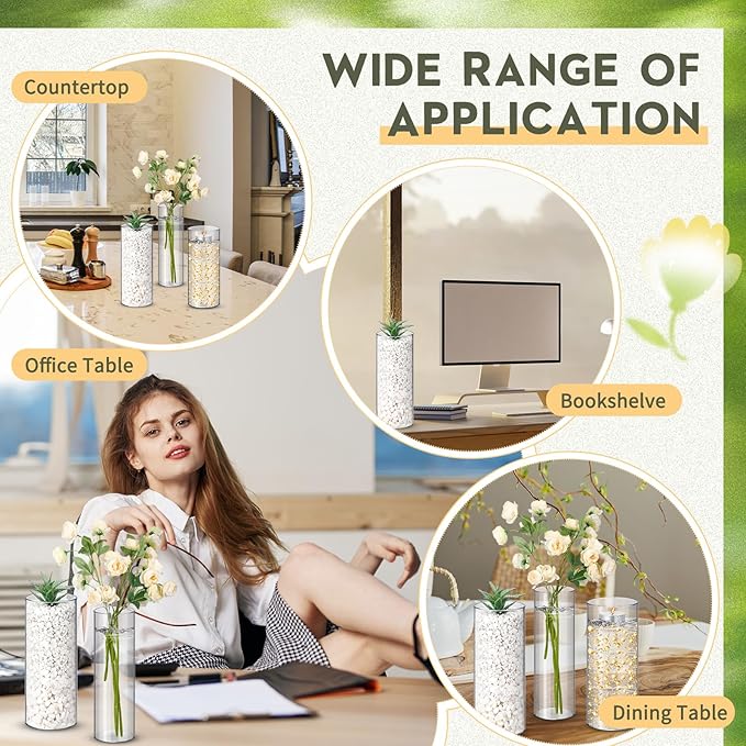 Nuogo 24 Pcs 10 Inch Acrylic Clear Cylinder Vase Plastic Flower Vase Unbreakable Tall for Wedding Centerpieces Party Home Plants Bouquet Decor