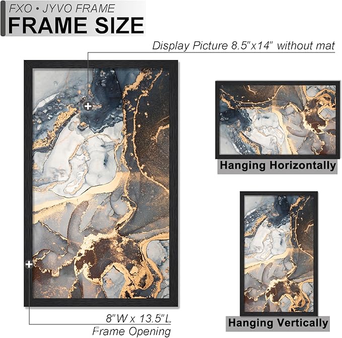 Engineered Wood 8.5x14 Picture Frame Set of 6, Black Frame for 8.5 x 14 Inch Picture Poster Photo, Light Weight 8.5 by 14 Frame with Wood-grain for Wall - 6 Pack/Black/8.5"x14"