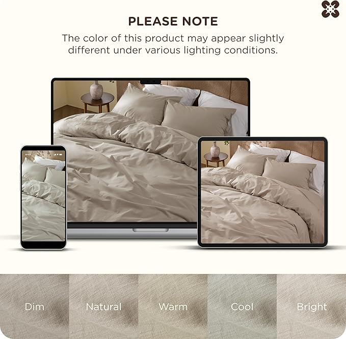 Bedsure Cotton Duvet Cover King - Luxury Slub Weave 100% Cotton Duvet Cover Set with a Linen Like Textured, Easy Change Durable Bedding Set 3 Pieces, Tannish Linen Grey, 104" x 90"
