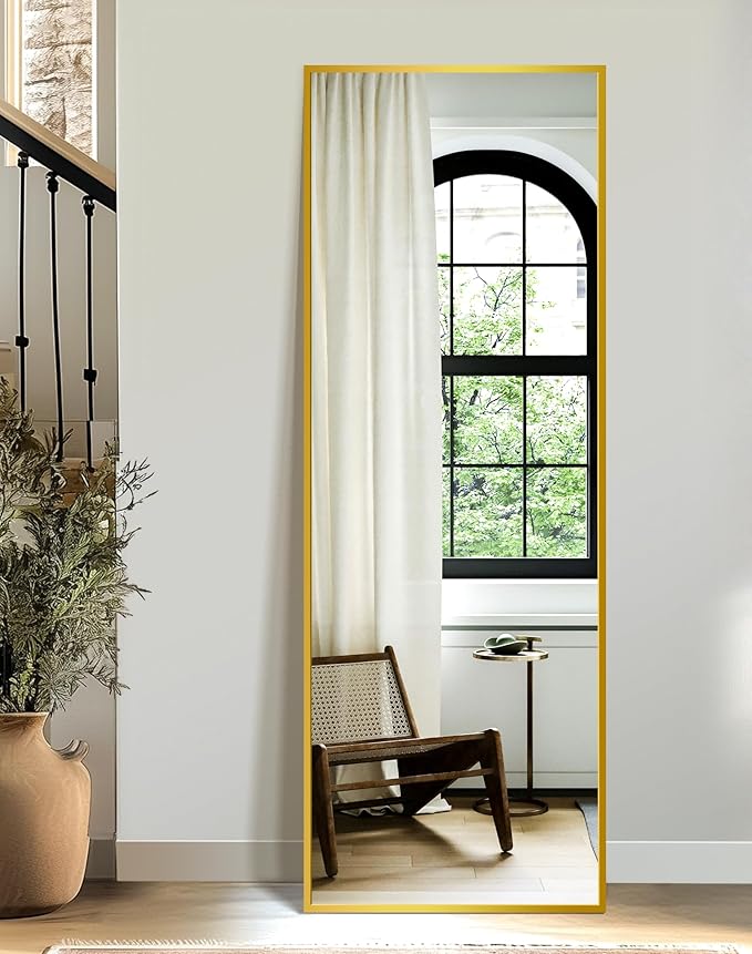 Standing Mirror Full Length Mirror,15" x 56" Large Floor Mirror with Aluminium Frame for Door Bedroom Bathroom Living Room(Gold)