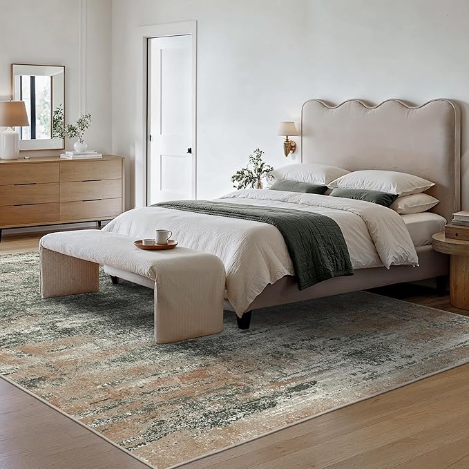 GENIMO 8x10 Area Rugs, Abstract Modern Living Room Rugs, Large Machine Washable Rug Non-Slip, Soft Pet Friendly Rugs for Bedroom, Playroom, Dining Room, Gray Mist