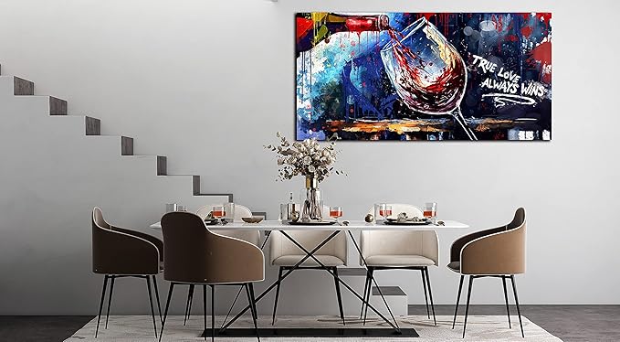 Graffiti Wall-Art - Wine Glass Wall Art for Kitchen - Canvas Art Wall Decor for Living Room Ready to Hang Size 59" x 29"