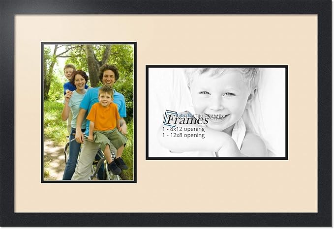 ArtToFrames Collage Photo Frame Double Mat with 2 - 8x12 Openings and Satin Black Frame