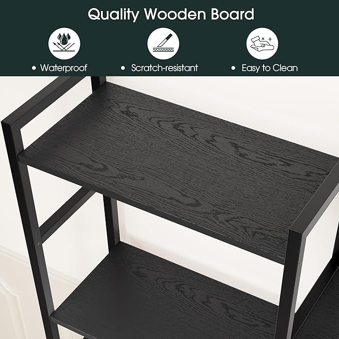 Triple 4 Tier Book Shelf, Modern Bookcase Shelf, Freestanding Large Display Shelves for Living Room/Office/Garage, Stable Large Bookshelf with Storage for Books/Lego/Plants, Black