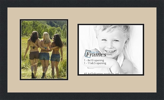 ArtToFrames Collage Photo Frame Double Mat with 1-8.5x11, 8x10 Openings and Satin Black Frame