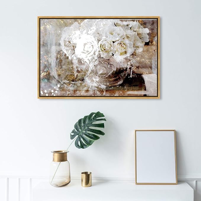 The Oliver Gal Artist Co. Floral and Botanical Framed Wall Art Canvas Prints 'Serving Roses' Florals, 36" x 24"