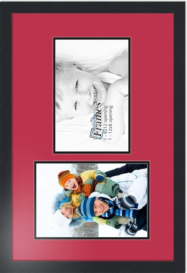 ArtToFrames Collage Photo Frame Double Mat with 2 - 8x12 Openings and Satin Black Frame