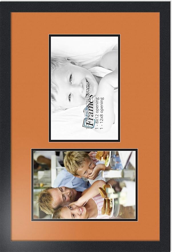 ArtToFrames Collage Photo Frame Double Mat with 2 - 8x12 Openings and Satin Black Frame