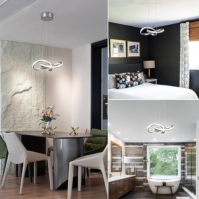 Modern LED Pendant Light Fixture Contemporary Round Ring Chandelier Nickel with 4500K and 59in Height Adjustable Hanging Lamp for Kitchen Island Hallway Foyer Closet Corridor