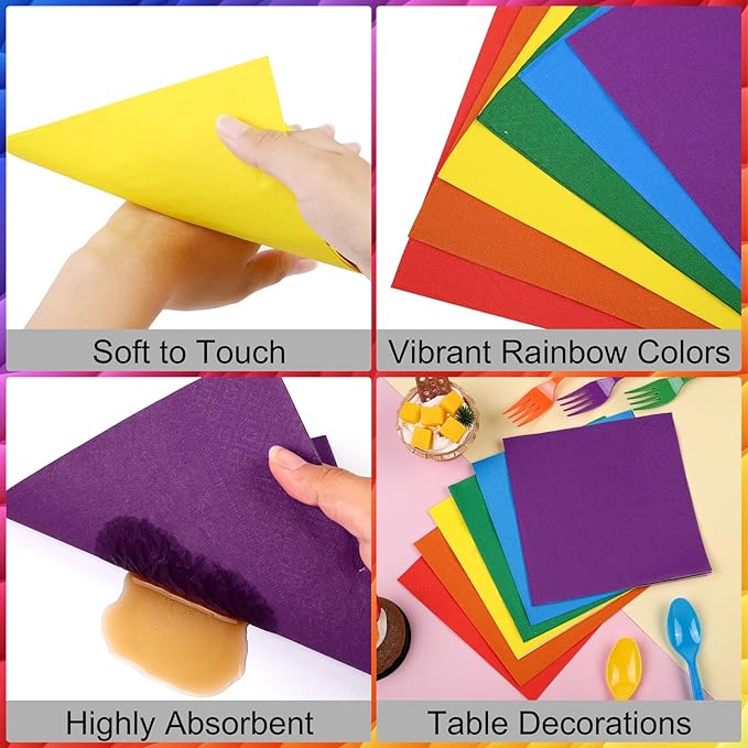 Durony 504-Piece Party Tableware Set - Rainbow Disposable Serves 72 Guests - 7" & 9" Paper Plates, 9oz Cups, Napkins, Plastic Cutlery, Decorations, Neon Supplies